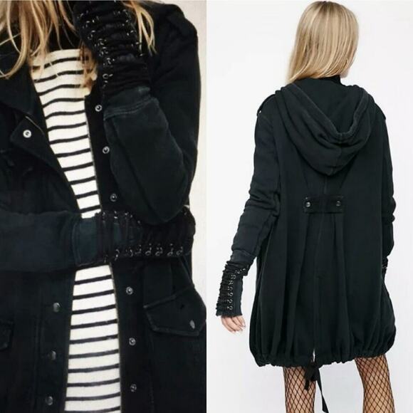 Free People Black Lace Up Chelsea Cardi - Picture 1 of 12